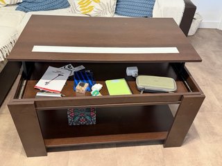 Mesa de centro elevable madera y cristal