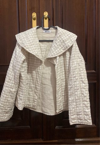 Chaqueta cuadros vichy beige y blanco