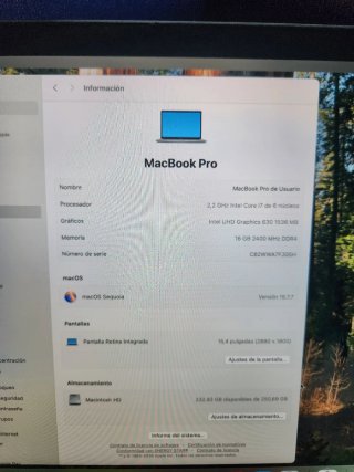 MacBook Pro 15 Intel Core i7 16GB RAM 250GB
