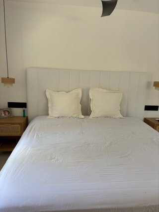 Cabecero de cama matrimonio tela y madera