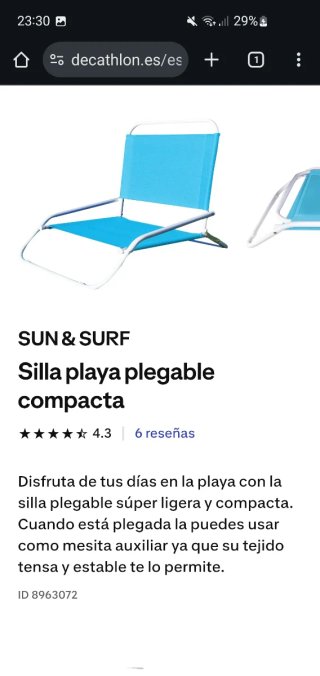 2 Sillas Playa Plegables Azul