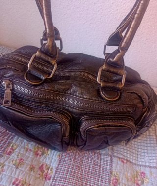 Bolso multibolsillos vintage dorado marrón