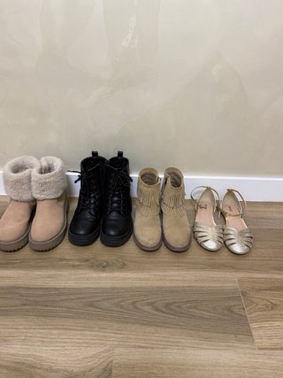 Lote botines niña beige y negros, talla 35/36