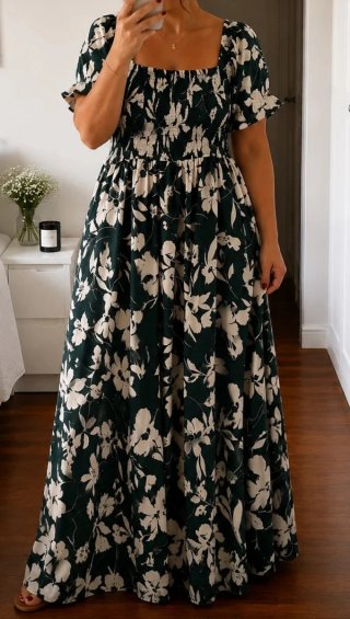 Vestido largo estampado floral verde