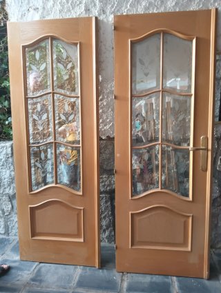 2 Puertas Roble Macizas con Cristales