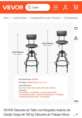 Taburete giratorio con respaldo