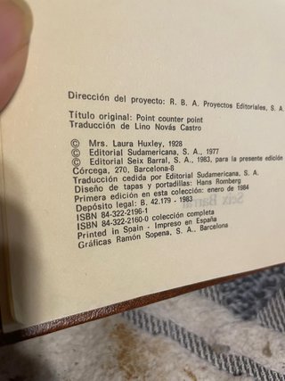 Contrapunto - Aldous Huxley (1ª Ed 1984)