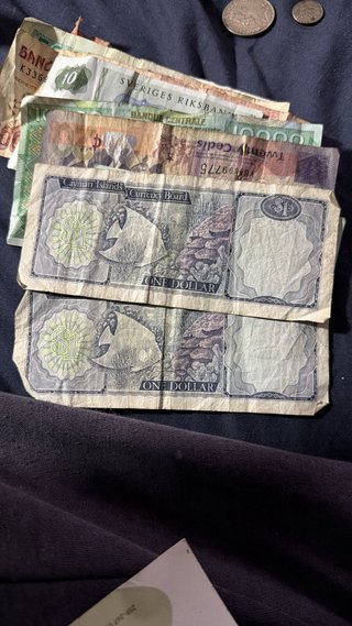 Bote de monedas y billetes