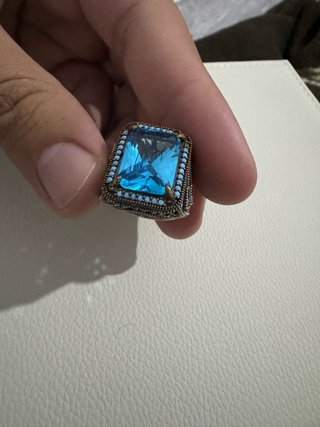 Anillo Plata 925 Gran Piedra Azul Nuevo