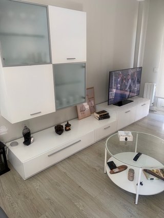 Muebles comedor madera natural y cristal