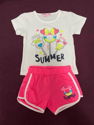 Set 2 completi bambina t-shirt/shorts taglia 36m