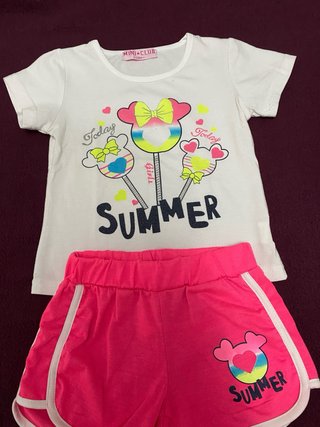 Set 2 completi bambina t-shirt/shorts taglia 36m