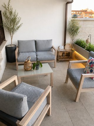 Conjunto Muebles Terraza Madera y Tela