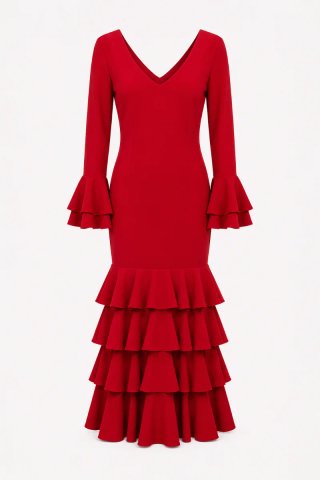 Traje de flamenca rojo volantes