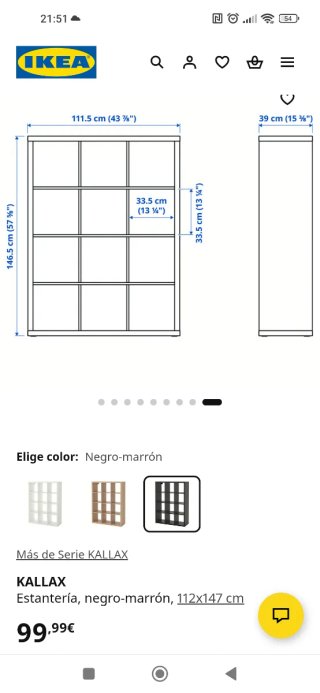 Estantería KALLAX Negra-Marrón 112x147 cm ikea