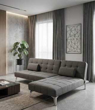 Sofá Cama Gris con Chaise Longue