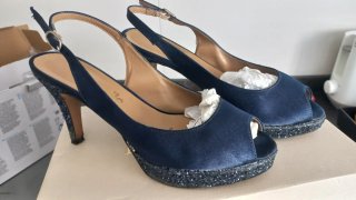 Zapatos de fiesta azul marino tacón 8cm plataforma