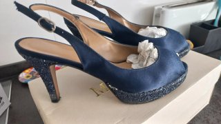 Zapatos de fiesta azul marino tacón 8cm plataforma