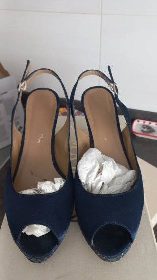 Zapatos de fiesta azul marino tacón 8cm plataforma