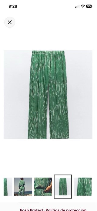 Pantalón fluido Zara verde estampado