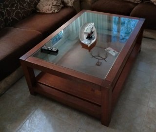 Mesa de centro madera maciza y cristal
