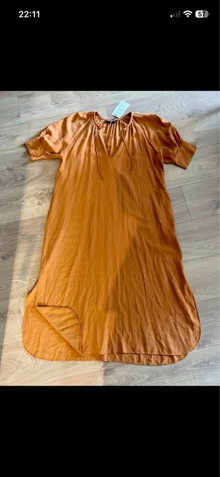Vestido largo lino Zara naranja