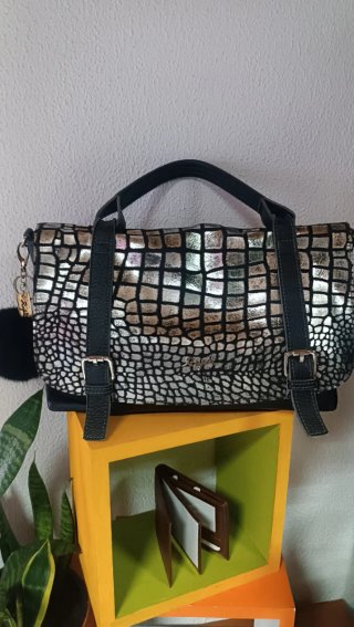 Mala de senhora preta e prateada