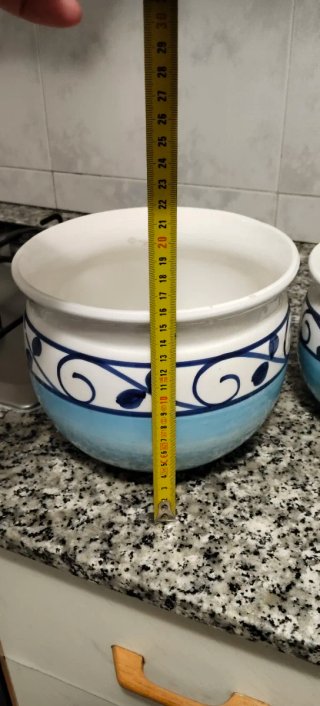 Set di 2 Vasi in Ceramica Blu e Bianco