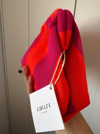 Bolso clutch rayas rosa y rojo