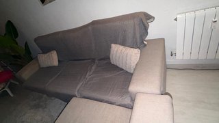 Sofá chaise longue 3 plazas beige/gris