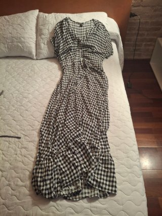 Vestido cuadros vichy blanco y negro
