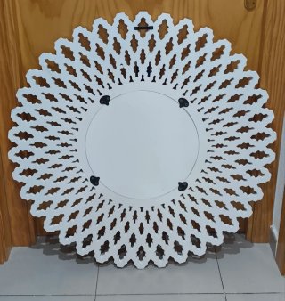 Espejo Redondo Madera Calado Blanco Decapé