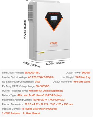 Inversor Solar Híbrido VEVOR 6000W