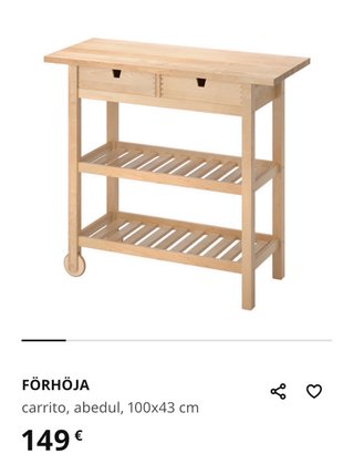 Carrito auxiliar cocina madera abedul