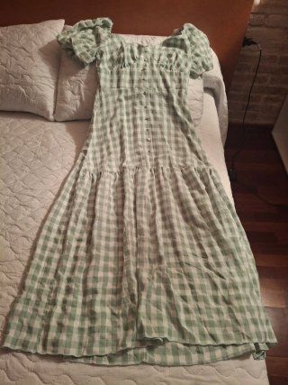 Vestido largo cuadros vichy verde y blanco