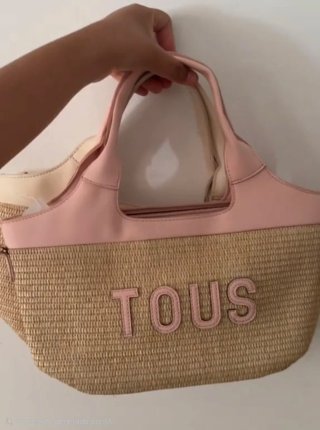 Bolso de rafia Tous rosa y beige
