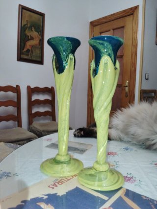 Juego de 2 Candelabros Jarroncitos Vidrio