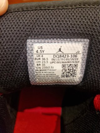 Scarpe Jordan 36.5 nere, rosse, bianche