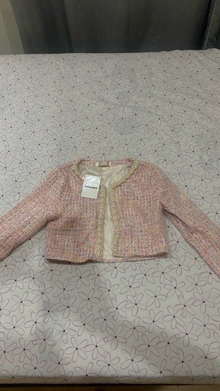 Chaqueta tweed perlas rosa