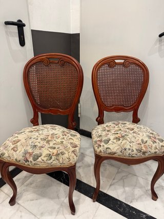 Pareja Sillas Vintage Madera Rattan