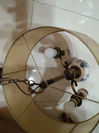 Lámpara de techo cerámica floral tonos azules,