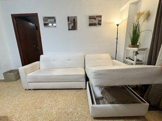 Sofá Chaise Longue Piel Sintética Blanco