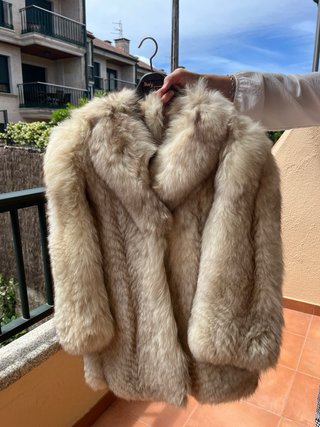 Chaquetón de piel/pelo beige y marrón