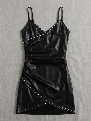 Vestido mini efecto cuero sexy con tachuelas