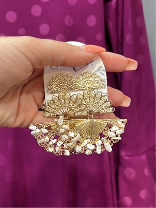 Pendientes abanico flamenca blancos y dorados