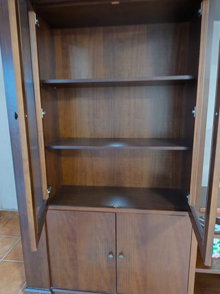 Mueble salón madera maciza con vitrina