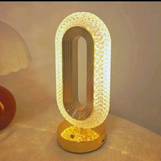 Lámpara Mesa Cristal Diamante Oval Dorada