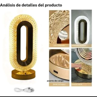 Lámpara Mesa Cristal Diamante Oval Dorada