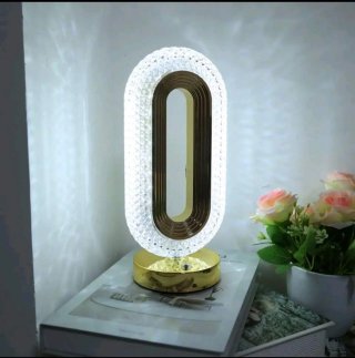 Lámpara Mesa Cristal Diamante Oval Dorada