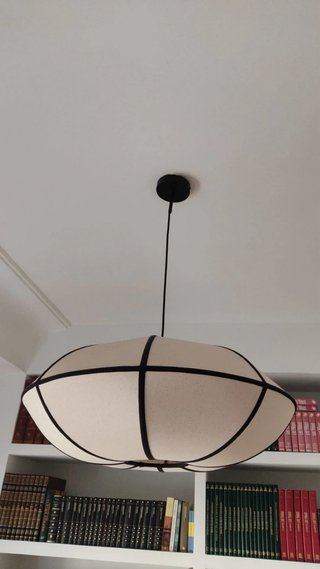 Lámpara colgante tela lino beige y negro